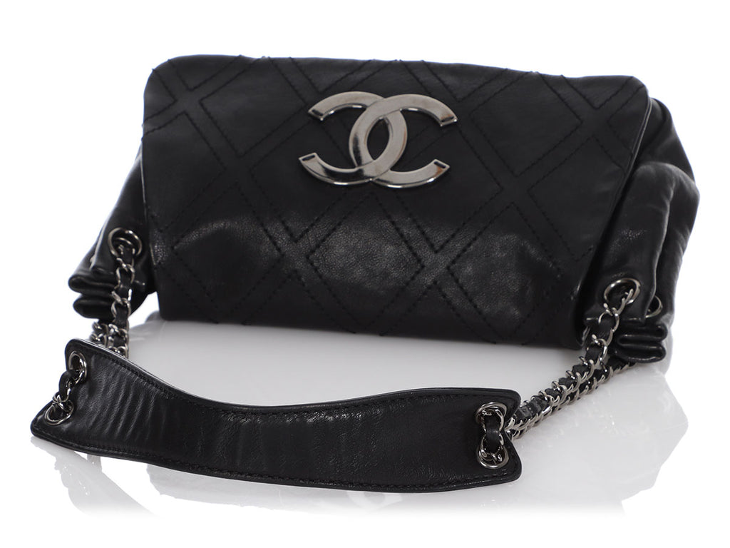 Chanel Medium Black Distressed Part-Quilted Calfskin Accordion Flap