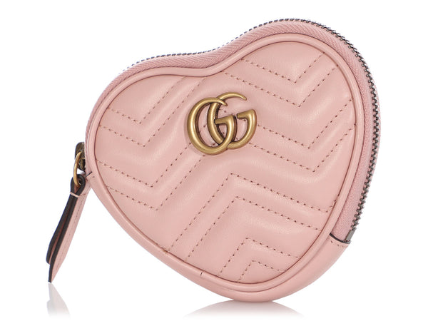 Gucci Pink Matelassé GG Marmont Heart Coin Purse - Ann's Fabulous
