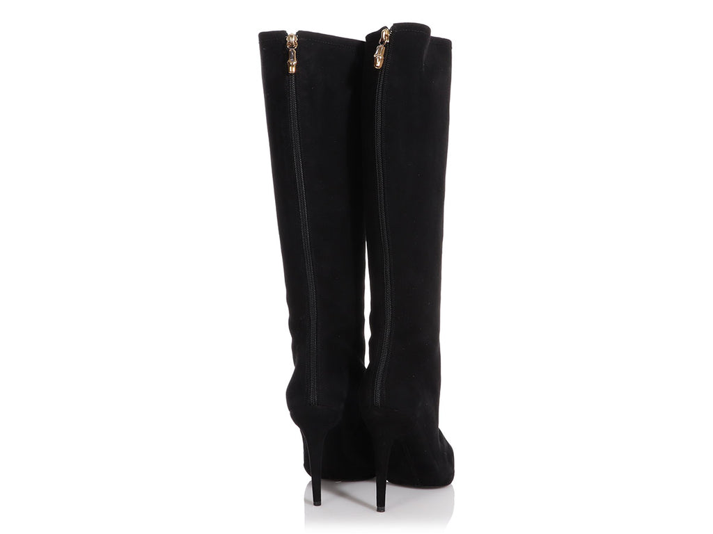 Gucci Black Suede Bamboo Tall Boots