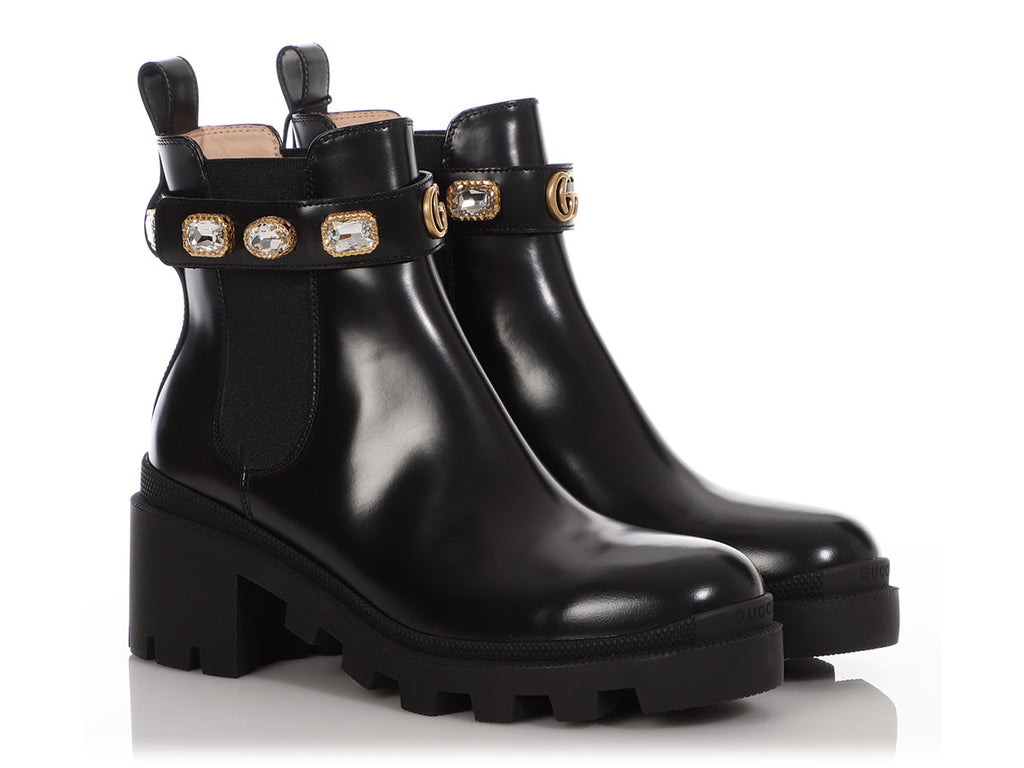 Gucci Black Jeweled Belted Ankle Boots