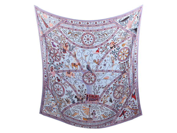 Hermes Scarf Pillow 90cm Les Cles Red Burgundy White Gold