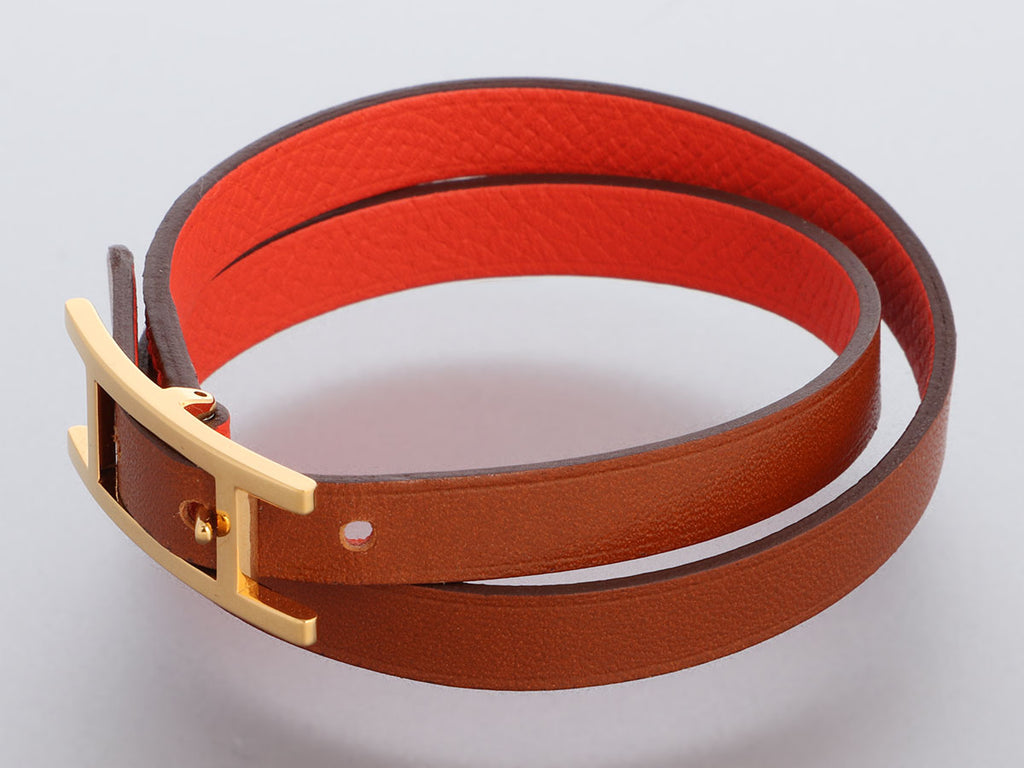 Hermès Brown and Red Leather Behapi Double Tour Bracelet