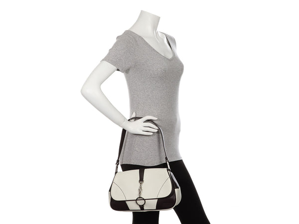 Prada White and Brown Vitello Soft Shoulder Bag