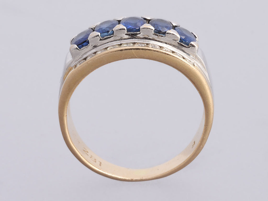 14K Yellow Gold 5-Sapphire Diamond Band Ring