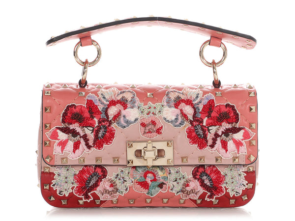 バッグ Valentino Fur Floral Applique Shoulder Valentino Garavani Devain Embroidered Small Shoulder Bag for Woman