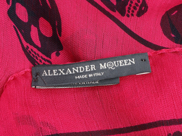 Alexander McQueen Pink and Black Skull Silk Scarf - Ann's Fabulous Closeouts