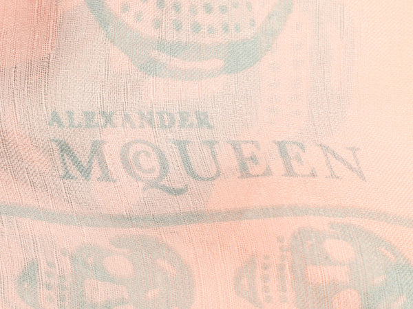 Alexander McQueen Peach and Gray Skull Silk Scarf