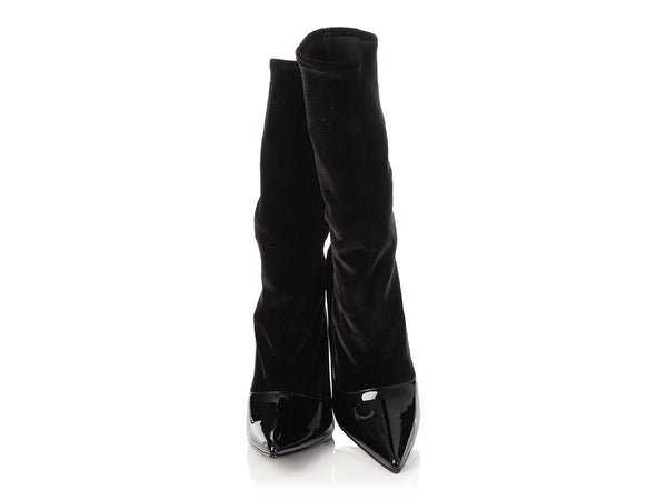 Eftermæle Net Identitet Balenciaga Black Patent and Velvet Knife Boots - Ann's Fabulous Closeouts