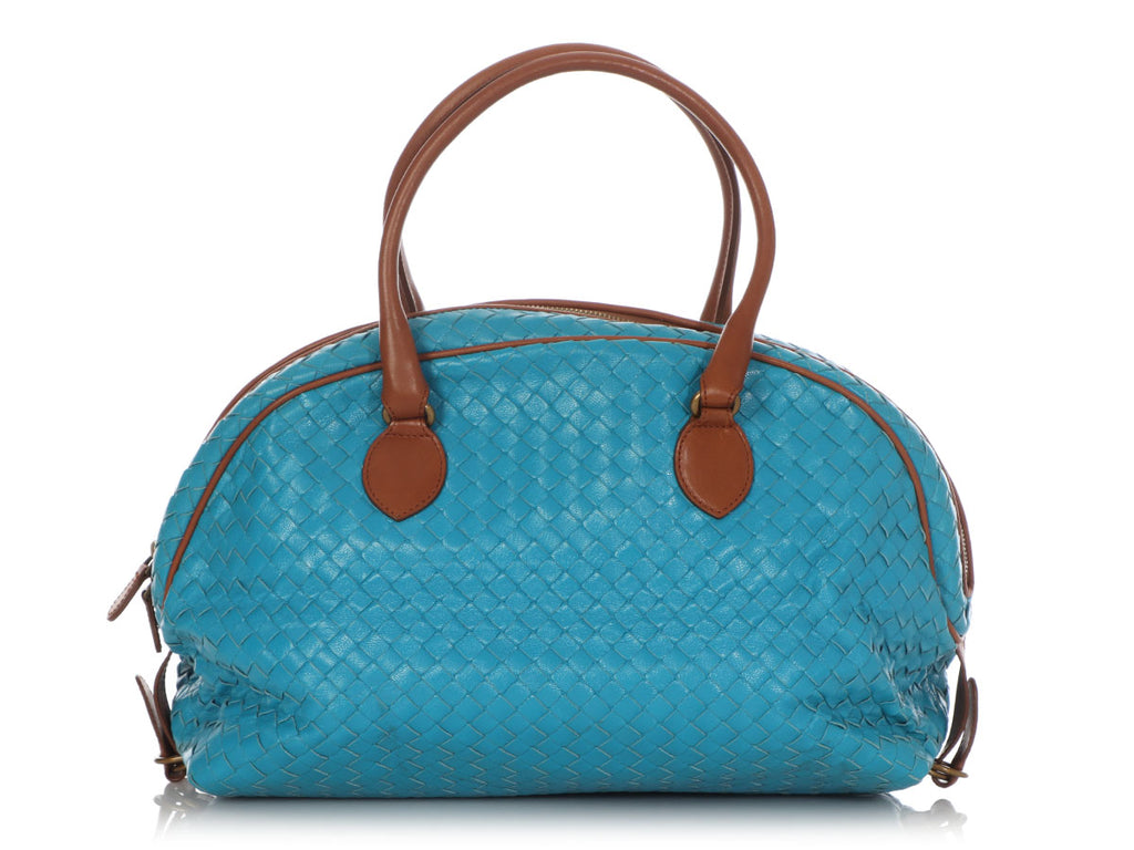 Bottega Veneta Turquoise and Brown Bowler Bag