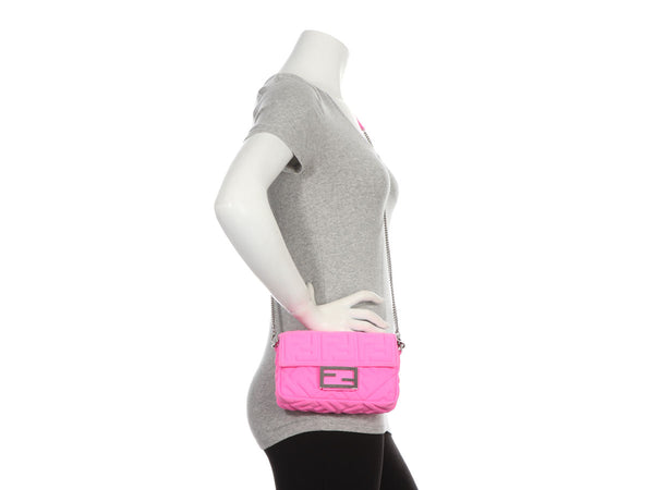 Fendi Pink FF Embossed Leather Large Baguette Crossbody Bag 8BR600