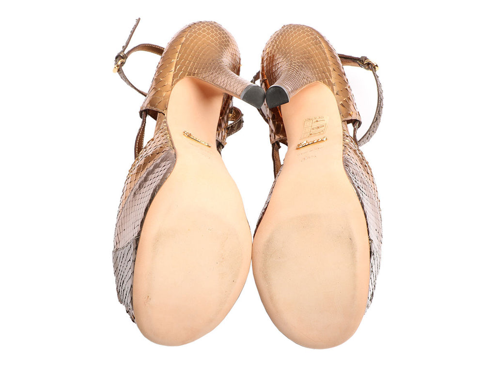 Gucci Bronze Snakeskin Platform Sandals
