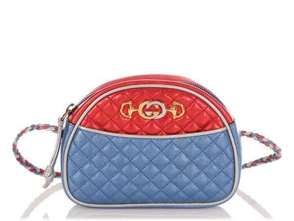 Gucci Tote GG Wool Blue/Red in Wool with Antique Gold-tone - US