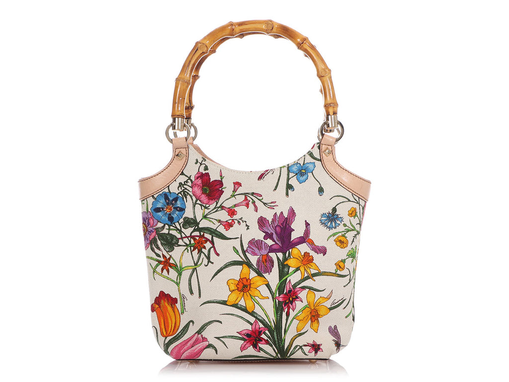 Gucci Floral Flora Canvas Bamboo Handle Bag