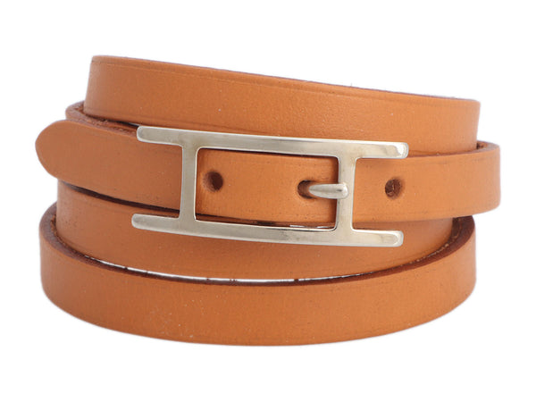 Authentic Hermes Hapi Choker Leather,Metal Bangle Black,Silver