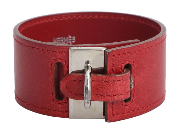 Leather bracelet Hermès Burgundy in Leather - 24519346