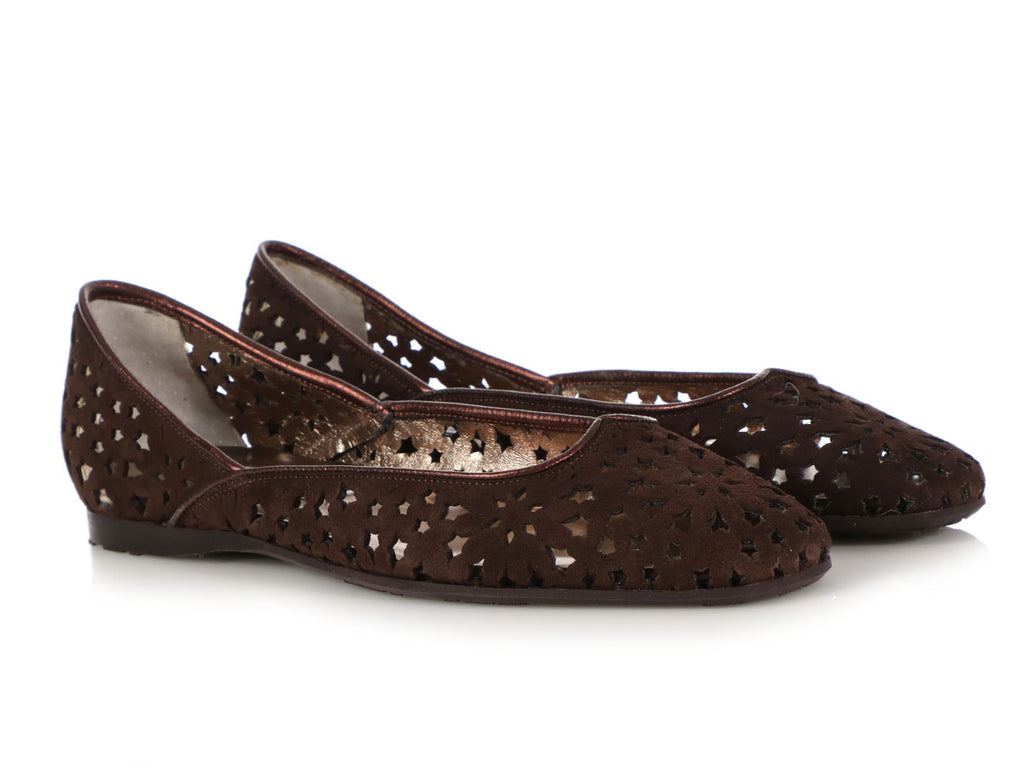 Jimmy Choo Chocolate Suede London Cut-Out Ballet Flats