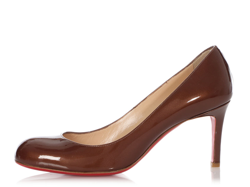 Christian Louboutin Pearl Brown Patent Simple Pumps