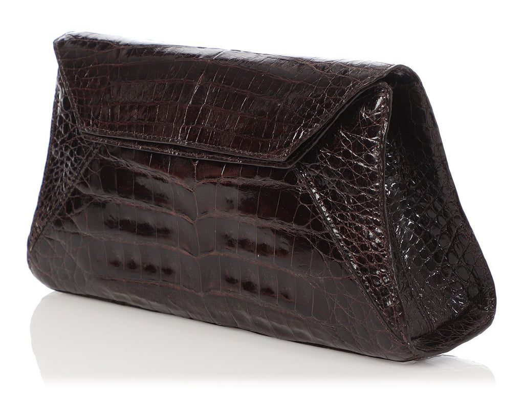 Nancy Gonzalez Brown Crocodile Evening Flap Bag