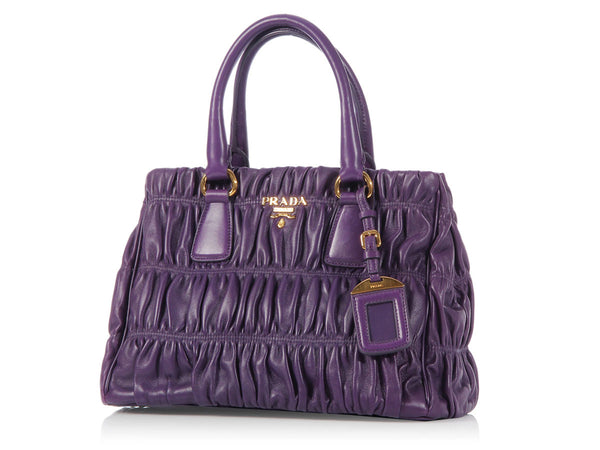 Prada Small Ruched Violet Tote - Ann's Fabulous Closeouts