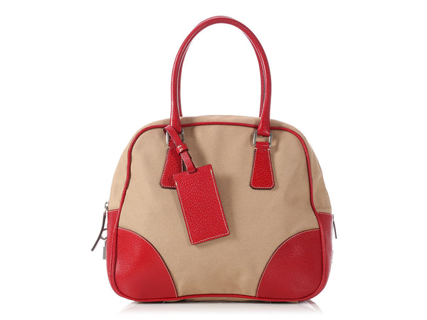 Prada Twin Zip Shoulder Bag in Red Leather
