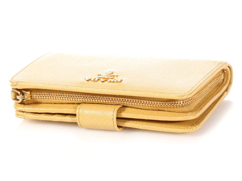Prada Yellow Saffiano Compact Wallet