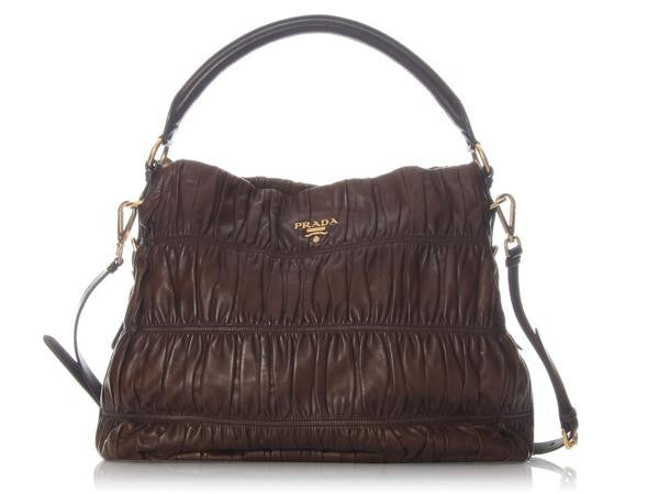 Prada Ruched Brown Leather Hobo