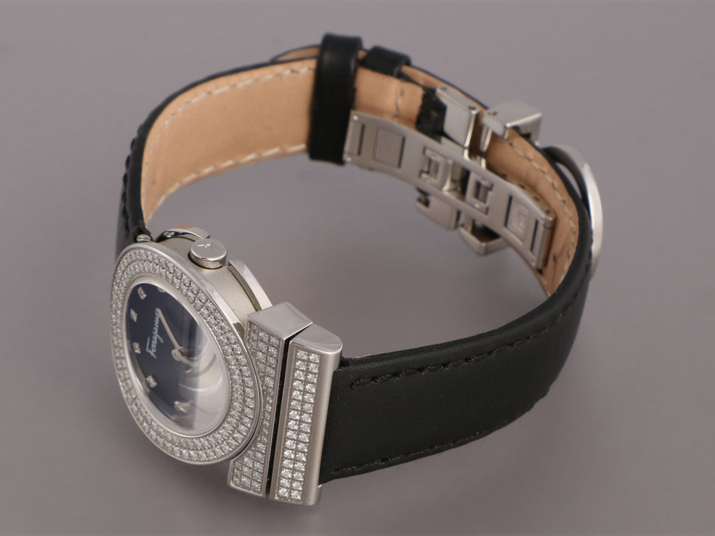 Salvatore Ferragamo Stainless Steel and Diamond Gancini Watch