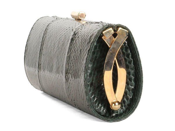 Bottega Veneta Green Snakeskin and Brown Leather Knot Clutch Bag