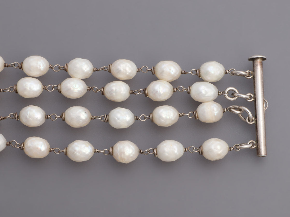 3-Row White A Grade 6.5-7mm Freshwater Cultured Pearl Bracelet 7