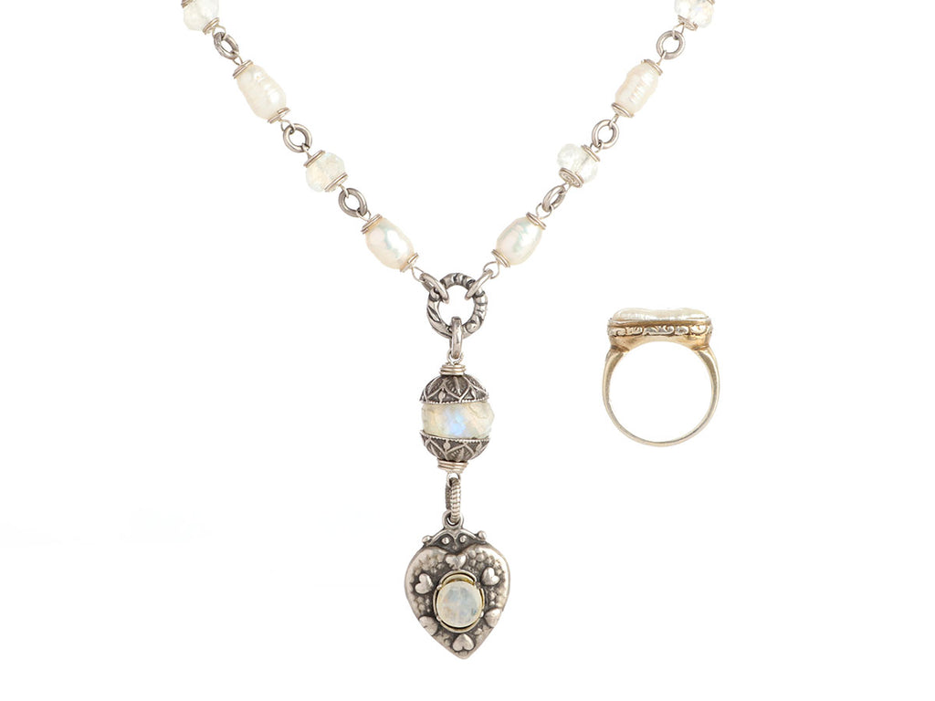 Alana Leigh Pearl and Labradorite Necklace and Ring Set