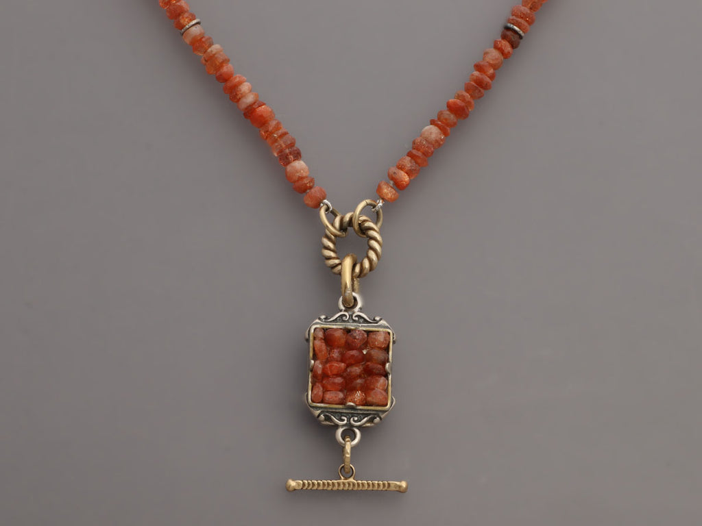 Alana Leigh Long Sunstone Medallion Pendant Necklace