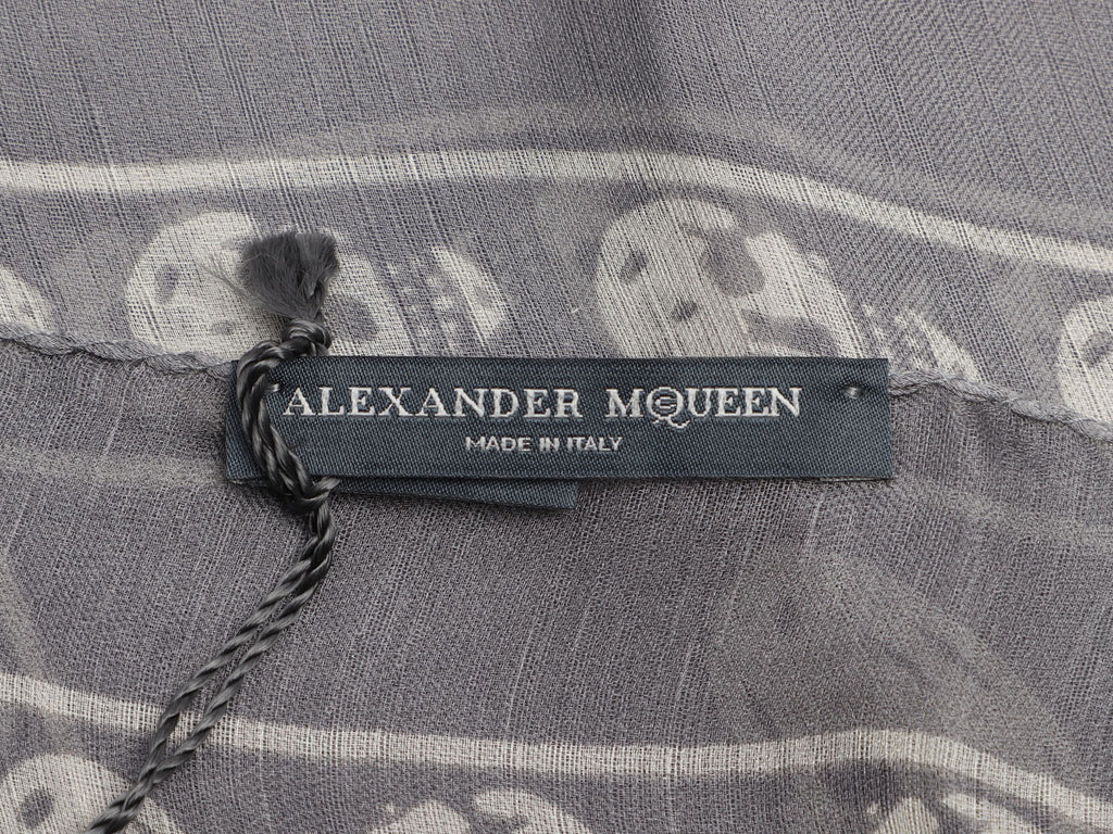Alexander McQueen Gray Silk Chiffon Skull Scarf
