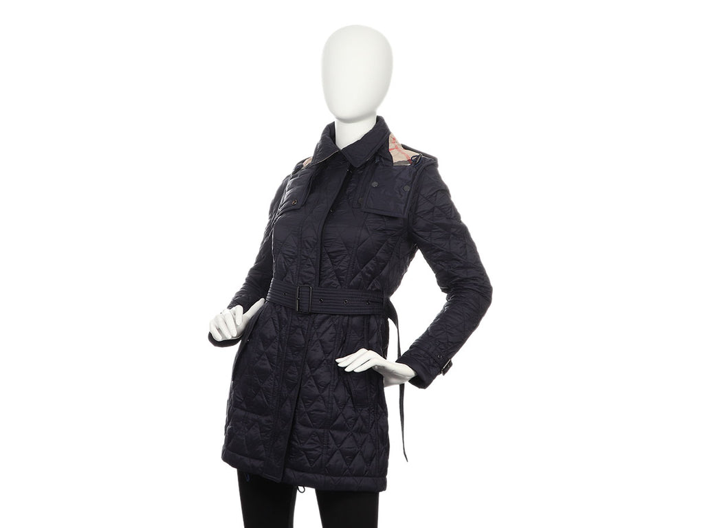 Burberry Navy Long Belted Quilted Coat