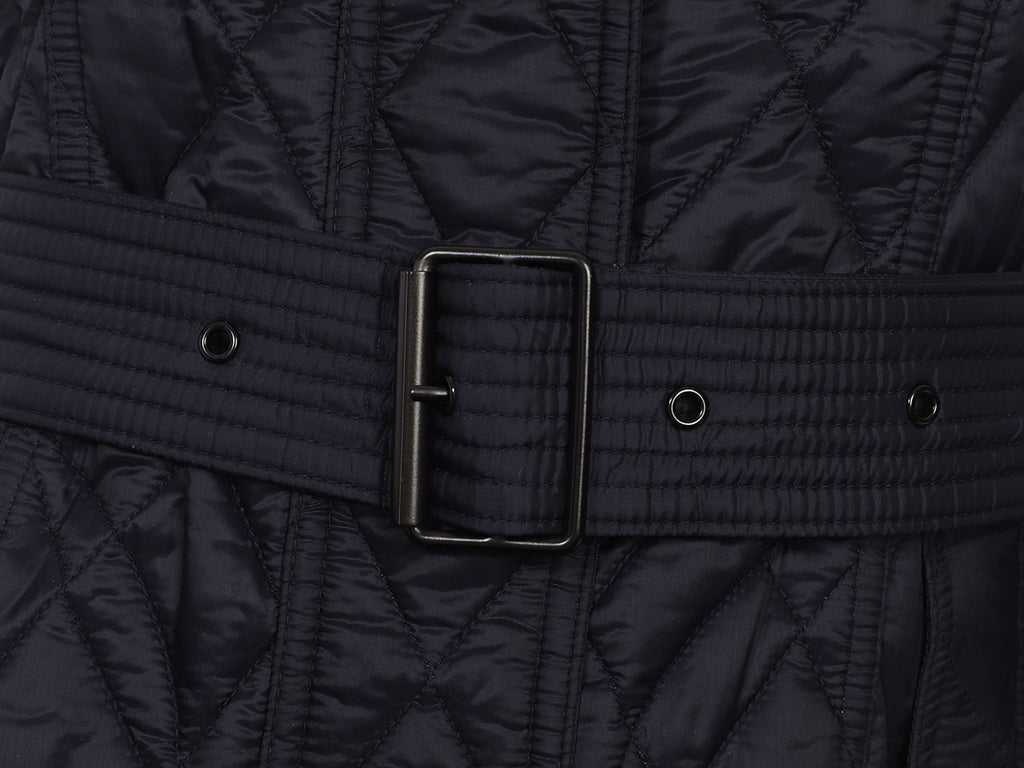 Burberry Navy Long Belted Quilted Coat