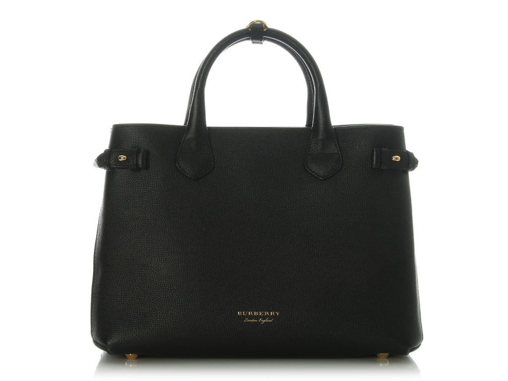 Burberry Medium Black Pebbled Leather Banner Tote