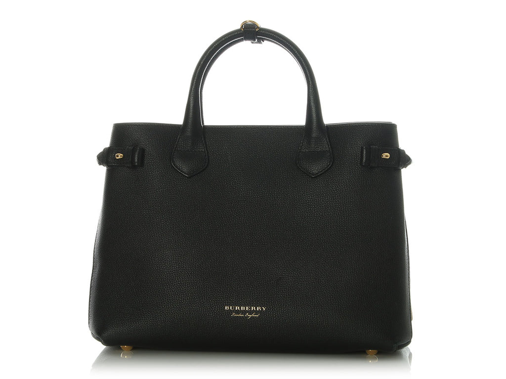 Burberry Medium Black Pebbled Leather Banner Tote