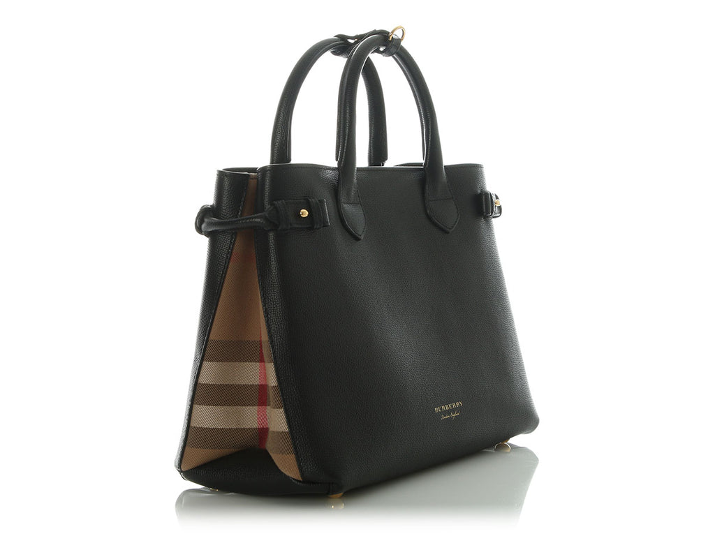 Burberry Medium Black Pebbled Leather Banner Tote