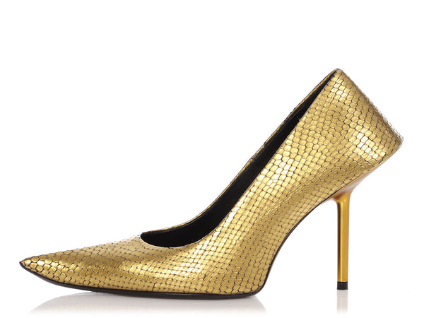 Chanel Gold Python Wedge Sandals