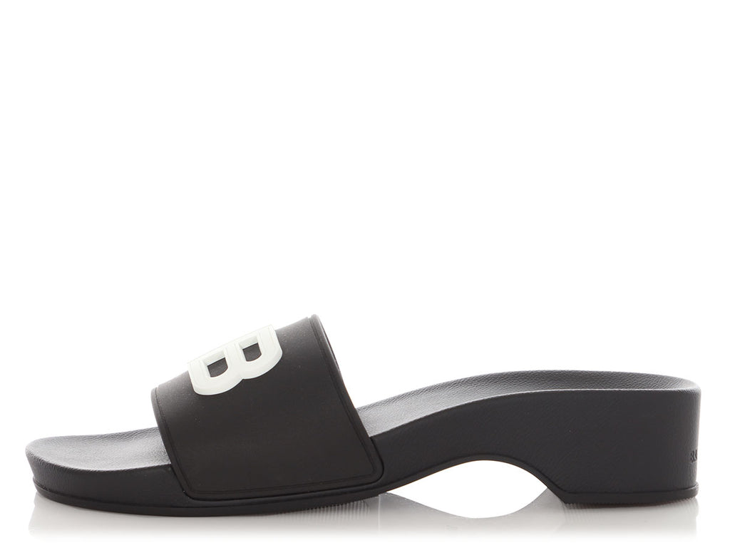 Balenciaga Black BB Wedge Pool Slides