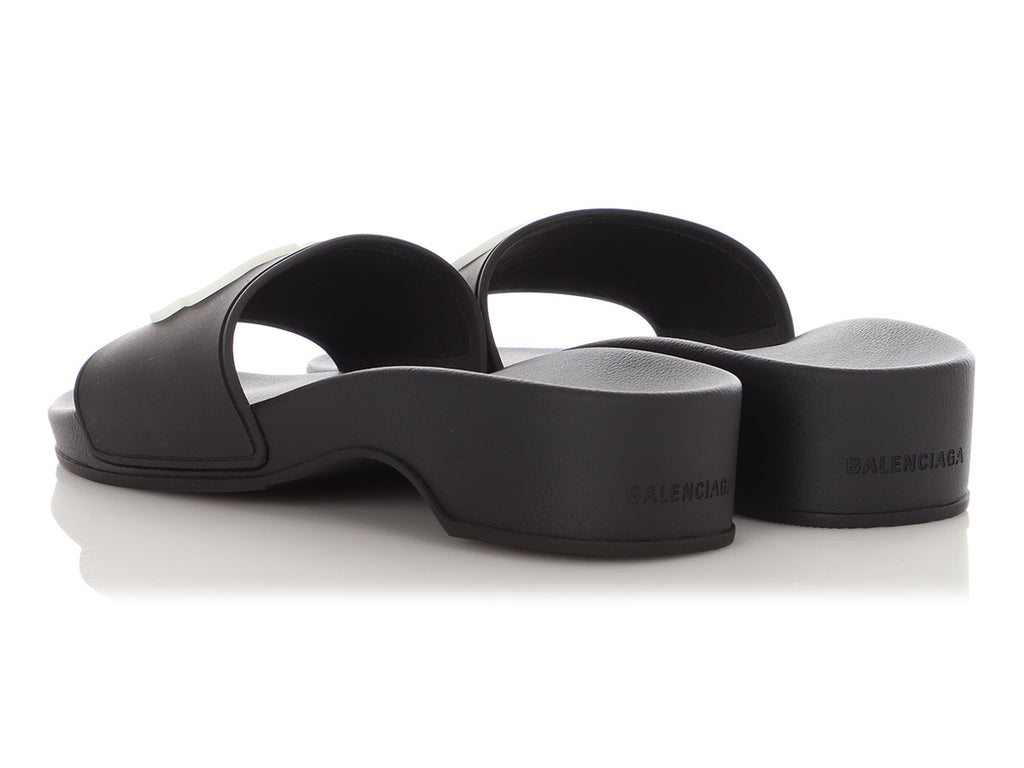 Balenciaga Black BB Wedge Pool Slides