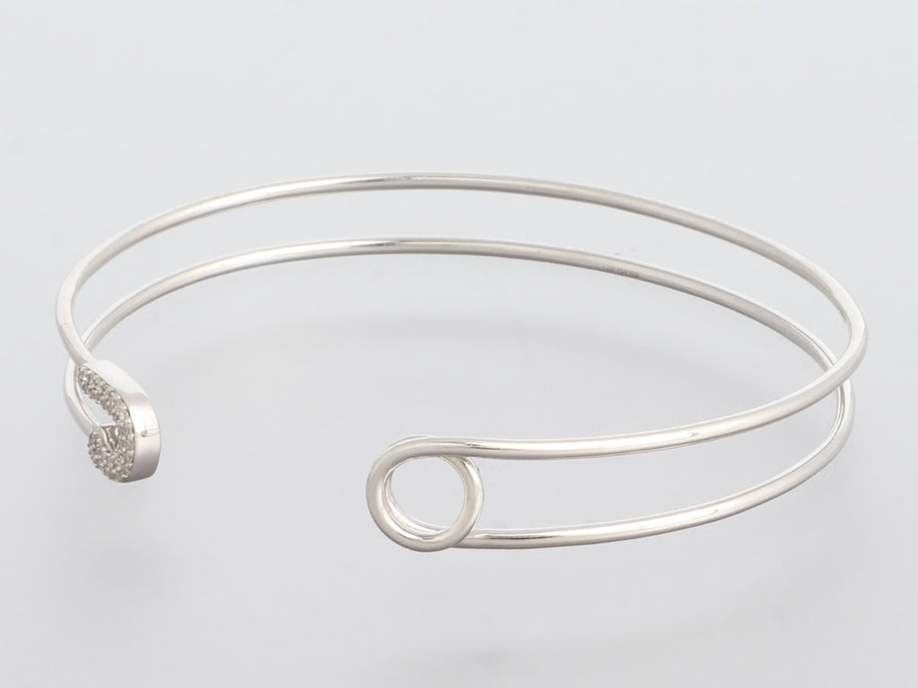 14K White Gold Diamond Safety Pin Bracelet