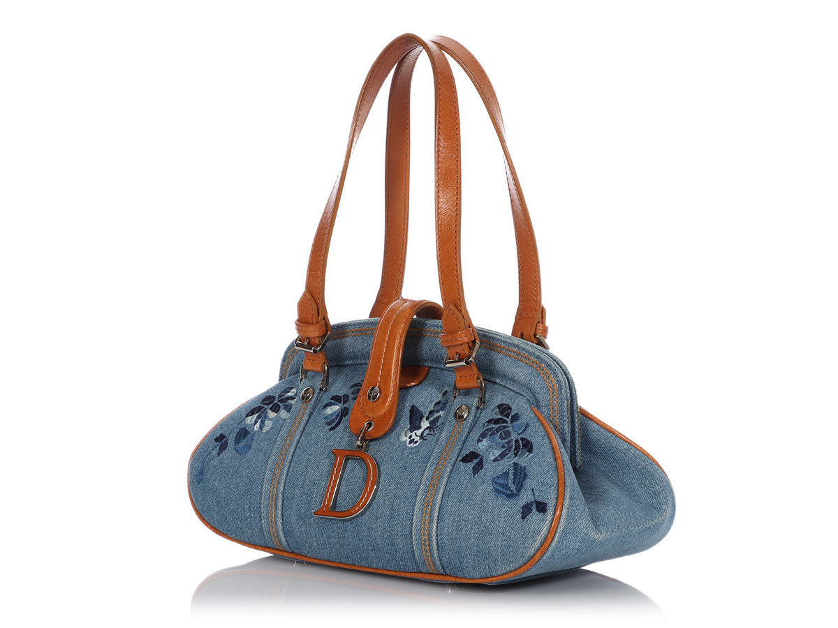 Nylon Flower Embroidered Handbag For Women - Blue - BOBO-01
