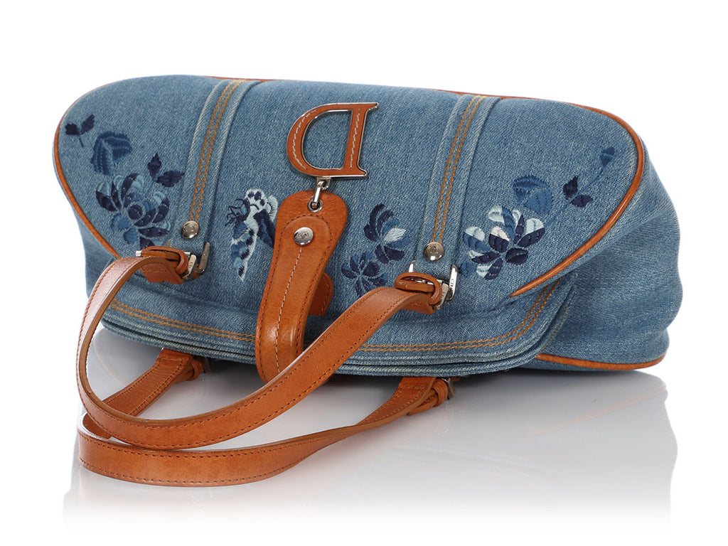 Dior Blue Floral Embroidered Denim Handbag