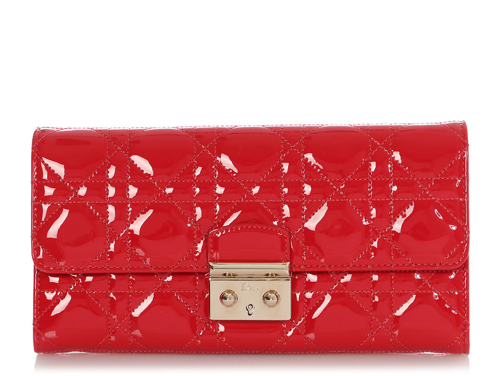 Dior Red Patent Cannage Wallet on Chain