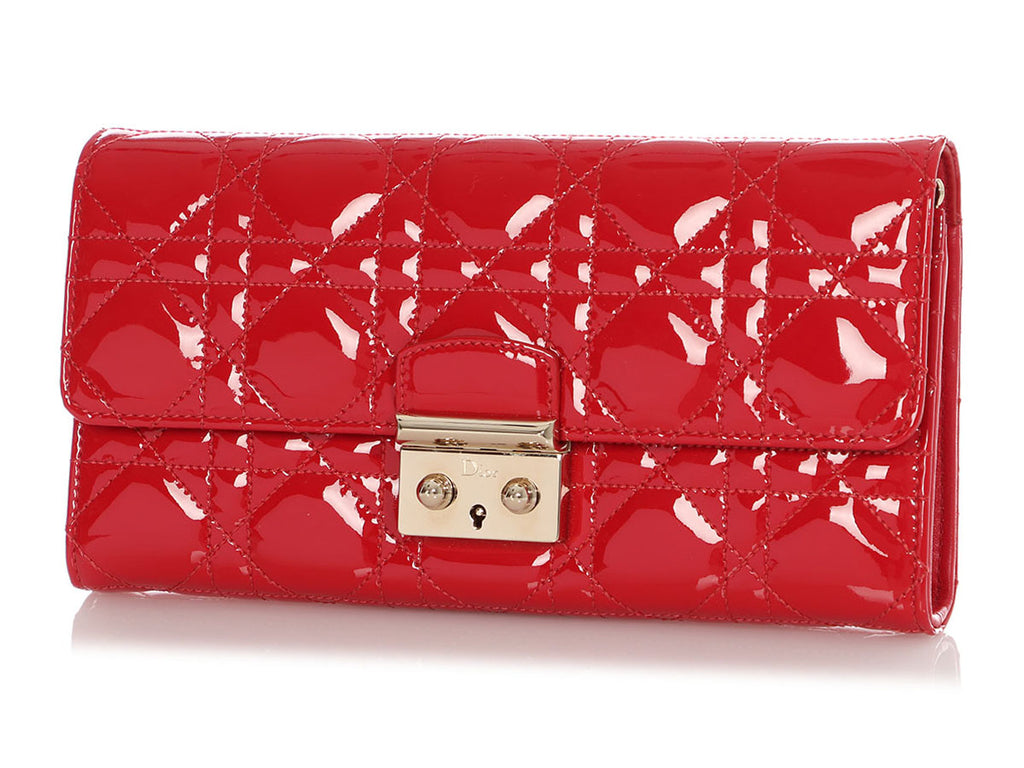 Dior Red Patent Cannage Wallet on Chain