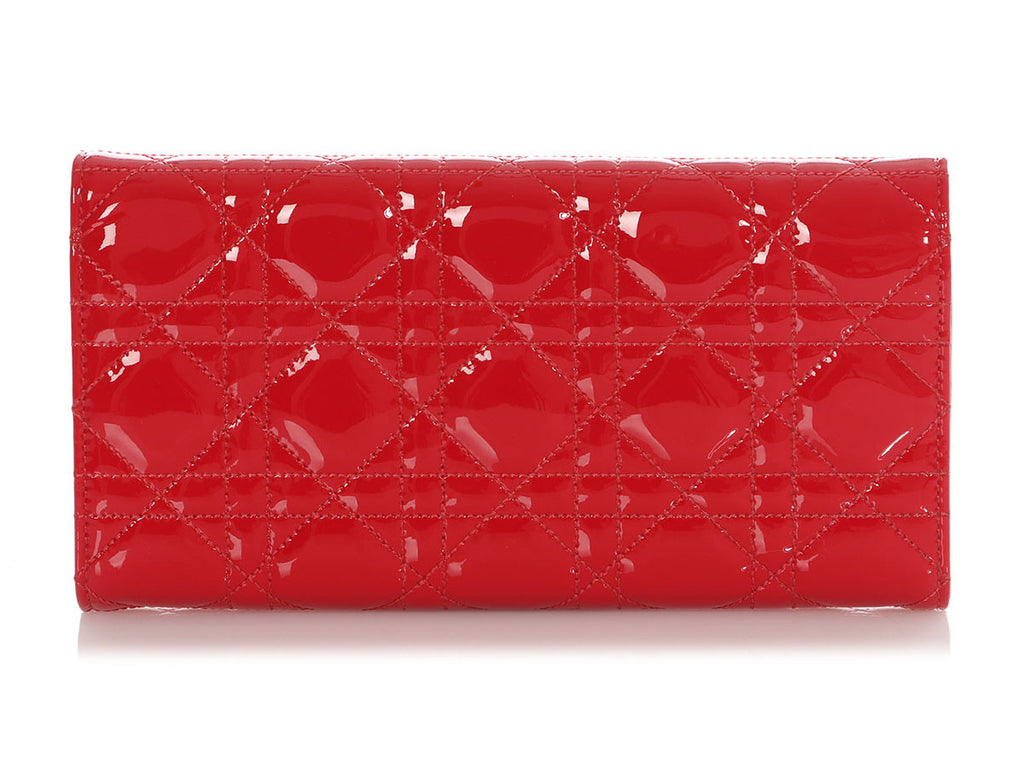 Dior Red Patent Cannage Wallet on Chain