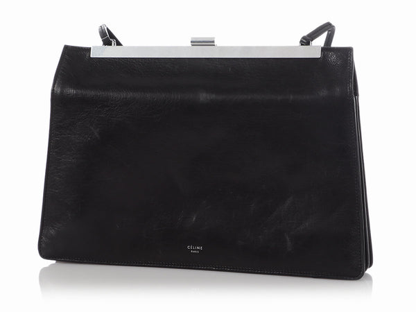 Céline Medium Black Patina Calfskin Clasp Bag
