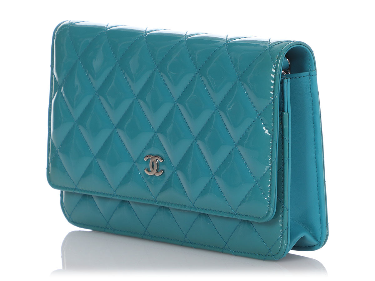 Chanel Teal Quilted Patent Wallet on a Chain WOC - Ann's Fabulous Closeouts