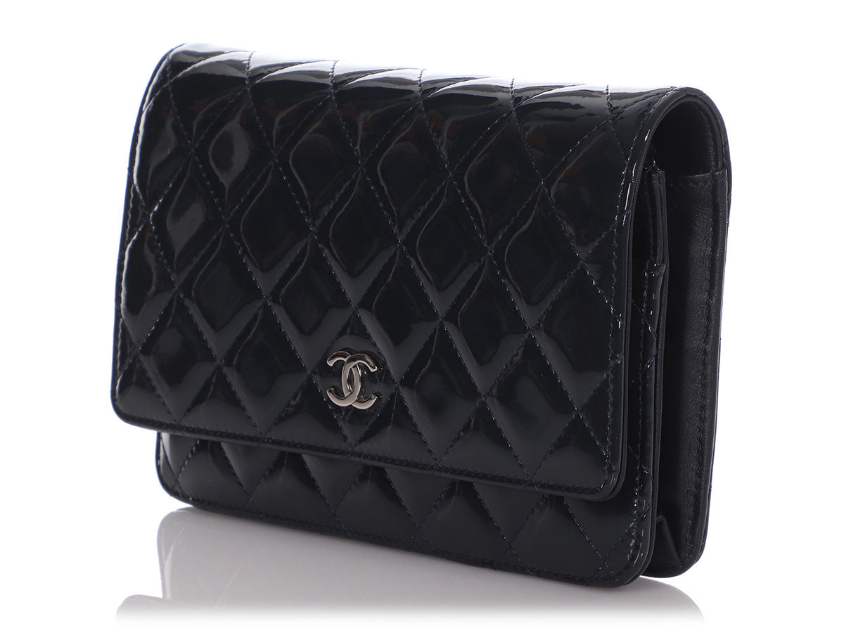 CHANEL Patent Quilted Wallet On Chain WOC Black 206516