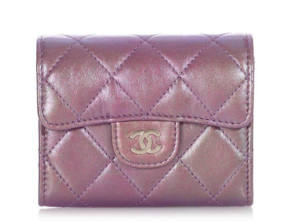 Authentic Chanel Calfskin Purple Silver Iridescent Classic Card Holder  Rainbow
